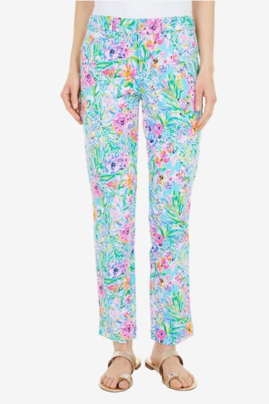 Lilly Pulitzer NWT Kelly Knit High Rise Ankle Pants in Amalfi Blue Alligator 16